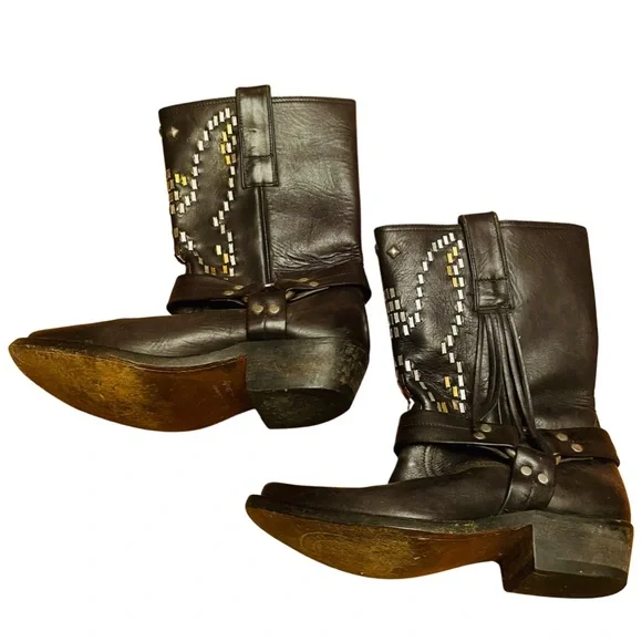 Golden Goose Deluxe Brand Leather Boots with silver Studded Butterfly Vero Cuoio - Picture 3 of 15